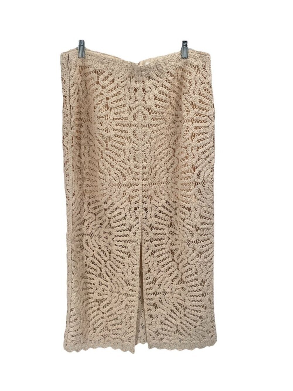 H&M Embroidered Lace Knit Maxi Skirt Beige Sz L Romantic Boho Beachy Festival